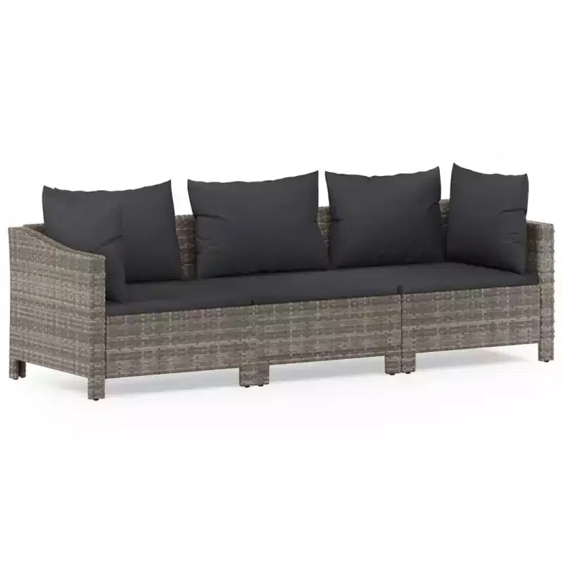 vidaXL Salon de jardin 3 pièces avec coussins en résine tressée gris