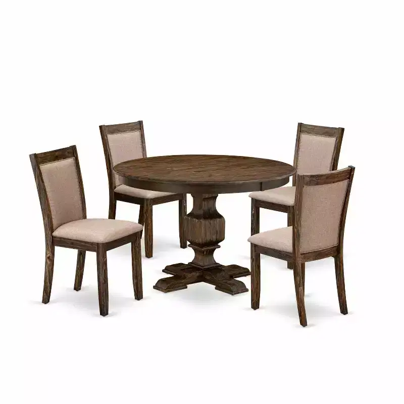 HomeStock – Table à manger en bois massif avec plateau fini jacobéen patiné et 2 chaises rembourrées – 3 pièces
