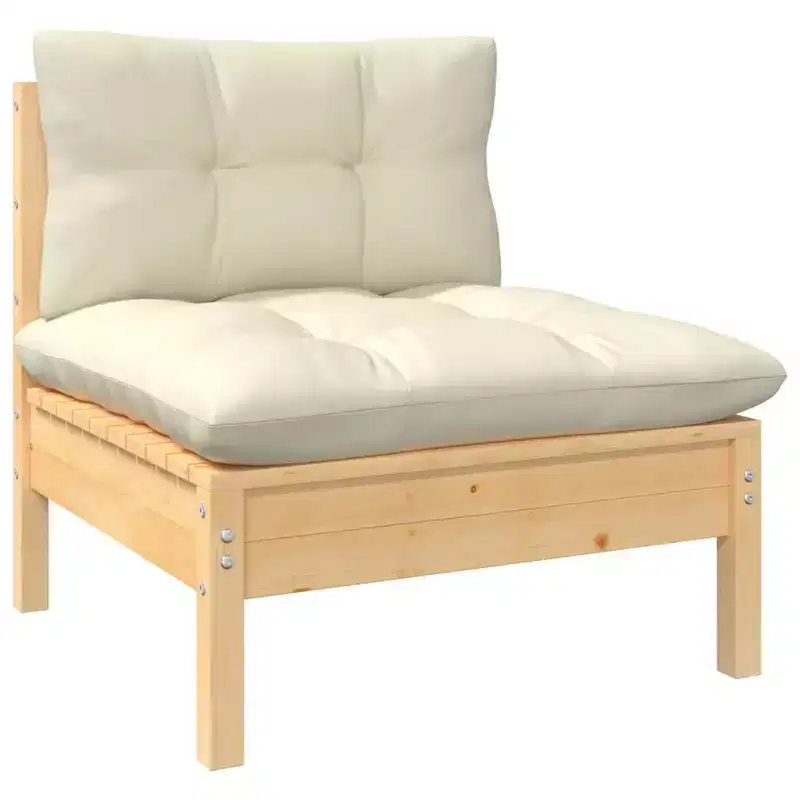 vidaXL Salon de jardin - 8 pièces, mobilier d'extérieur avec coussins crème, construction en pin massif, options de configuration polyvalentes