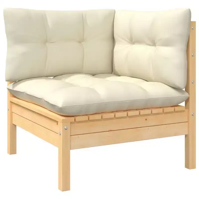 vidaXL Salon de jardin - 8 pièces, mobilier d'extérieur avec coussins crème, construction en pin massif, options de configuration polyvalentes