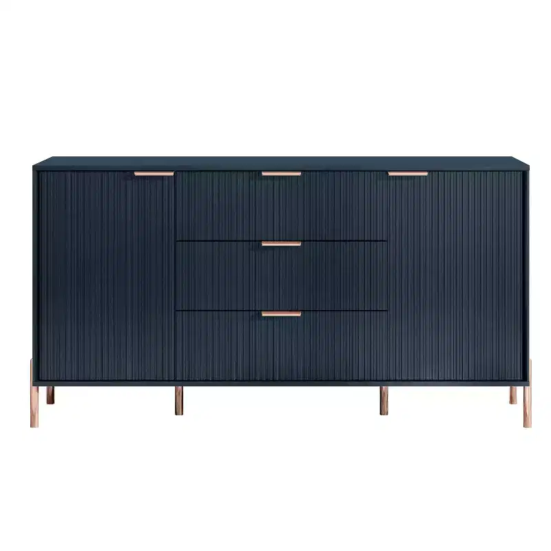 Festivo Lot de 3 tables de chevet 3 tiroirs et commode 3 tiroirs bleu marine au design moderne et élégant
