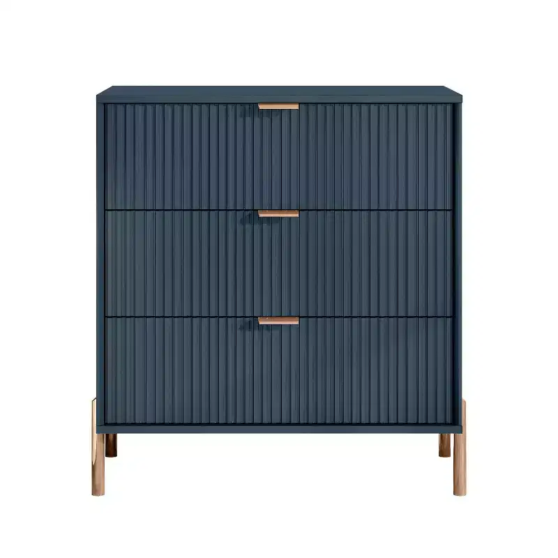 Festivo Lot de 3 tables de chevet 3 tiroirs et commode 3 tiroirs bleu marine au design moderne et élégant