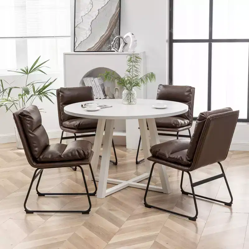 Ensemble de salle à manger rond Innes de Roundhill Furniture, table à manger avec piètement à tréteaux et 4 chaises élégantes, 5 pièces