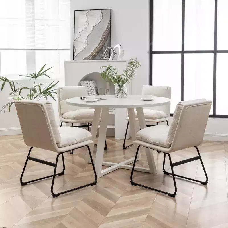 Ensemble de salle à manger rond Innes de Roundhill Furniture, table à manger avec piètement à tréteaux et 4 chaises élégantes, 5 pièces