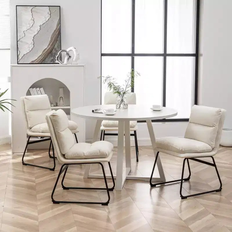 Ensemble de salle à manger rond Innes de Roundhill Furniture, table à manger avec piètement à tréteaux et 4 chaises élégantes, 5 pièces