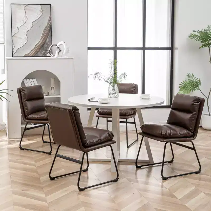 Ensemble de salle à manger rond Innes de Roundhill Furniture, table à manger avec piètement à tréteaux et 4 chaises élégantes, 5 pièces