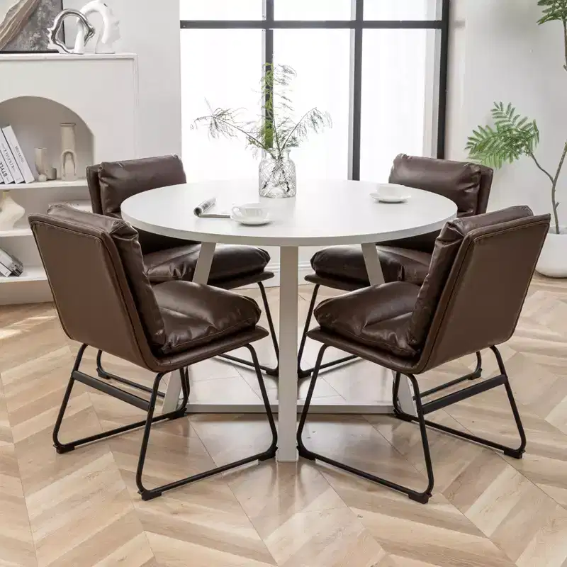 Ensemble de salle à manger rond Innes de Roundhill Furniture, table à manger avec piètement à tréteaux et 4 chaises élégantes, 5 pièces