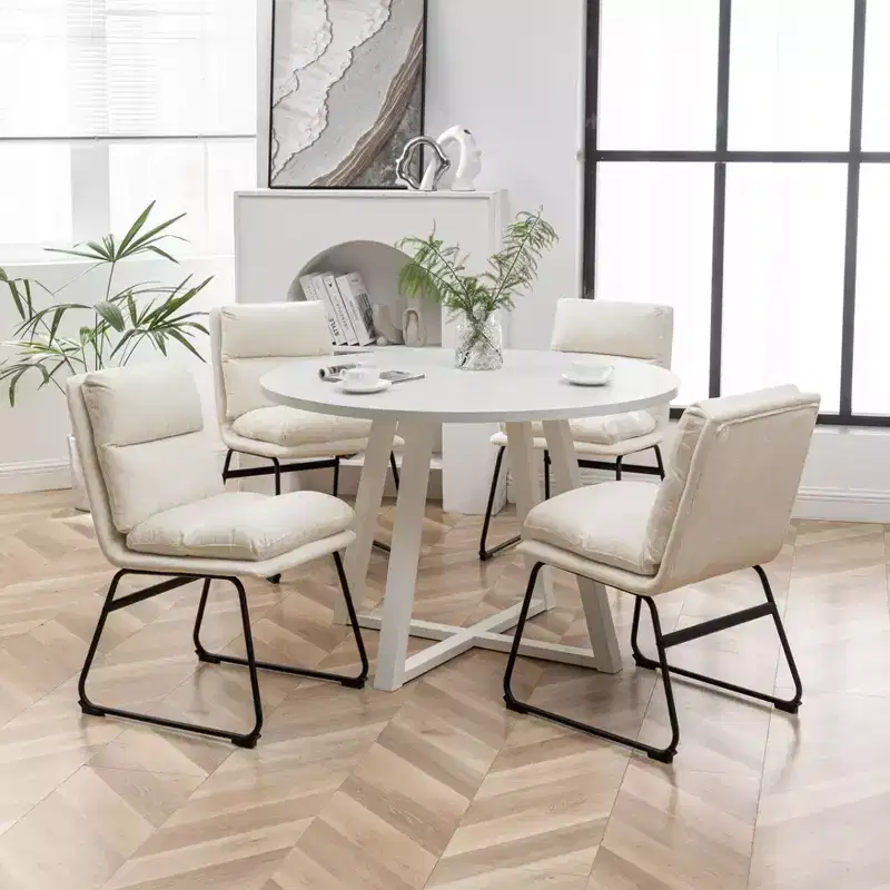 Ensemble de salle à manger rond Innes de Roundhill Furniture, table à manger avec piètement à tréteaux et 4 chaises élégantes, 5 pièces