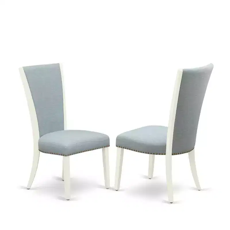 Ensemble de salle à manger 3 pièces HomeStock avec table ronde plateau bois massif finition blanc lin