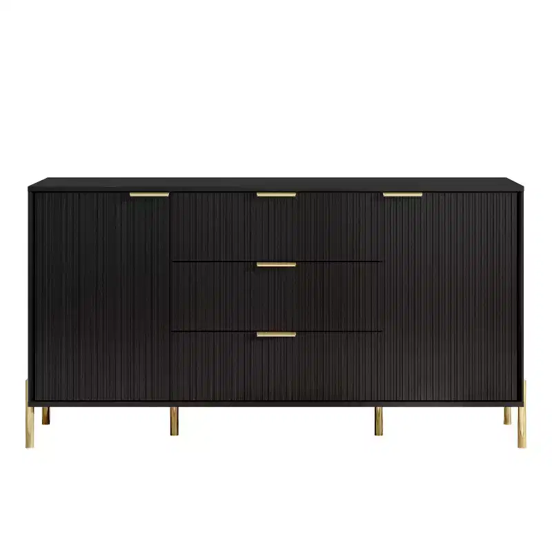 Festivo Ensemble de 2 tables de chevet à 2 tiroirs et d'une commode à 3 tiroirs, style moderne et élégant, couleur noire