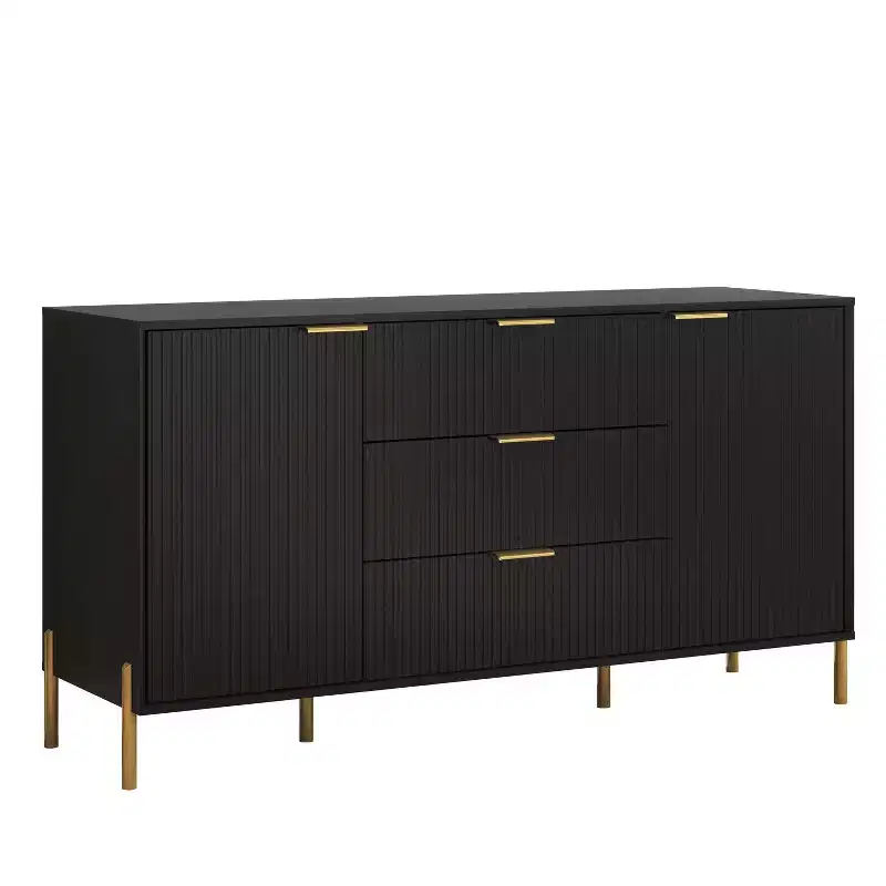 Festivo Ensemble de 2 tables de chevet à 2 tiroirs et d'une commode à 3 tiroirs, style moderne et élégant, couleur noire