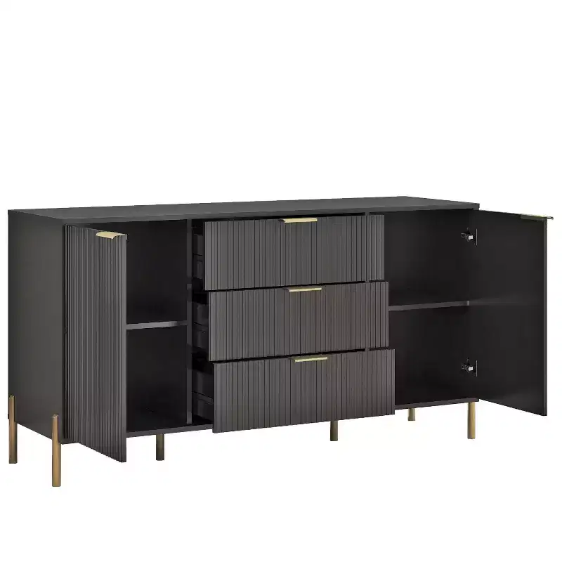 Festivo Ensemble de 2 tables de chevet à 2 tiroirs et d'une commode à 3 tiroirs, style moderne et élégant, couleur noire
