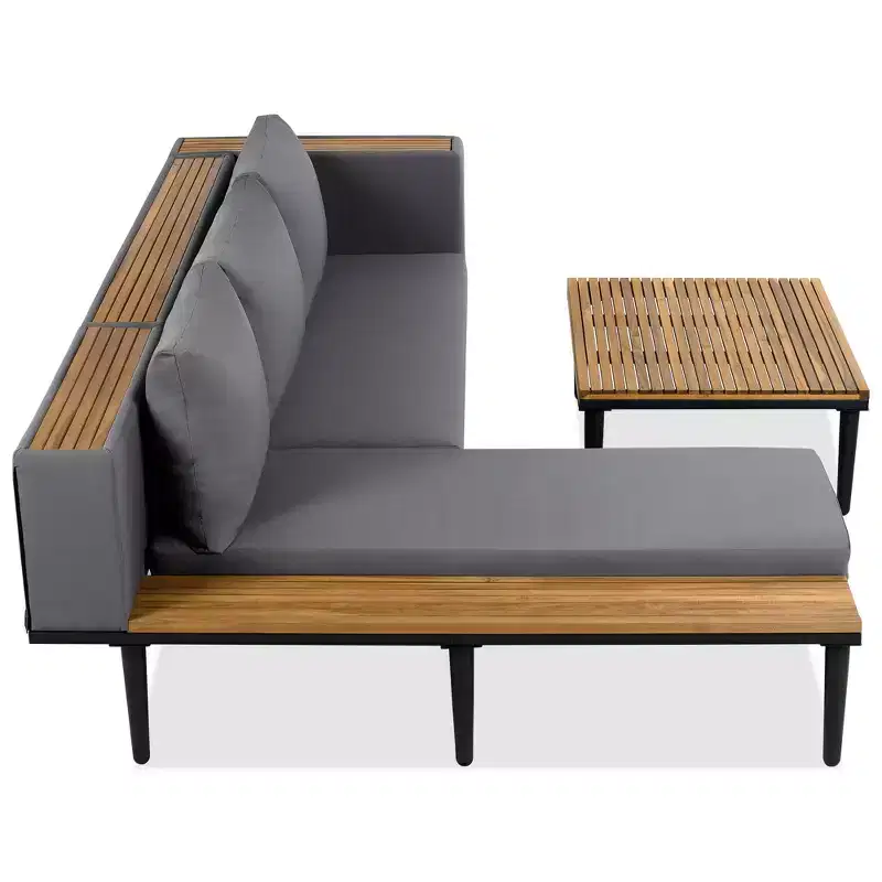 GDFStudio Nolan Ensemble de conversation de jardin moderne en bois d'acacia et métal en L avec table basse