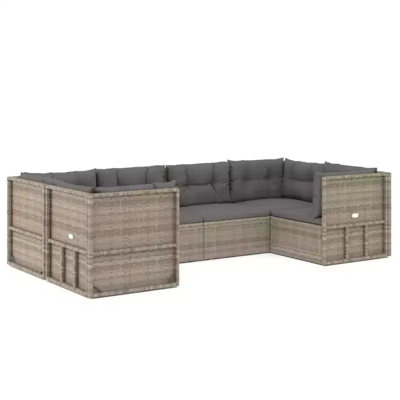 vidaXL Ensemble de Mobilier de Jardin - Canapé Sectionnel 6 Pièces en Résine Tressée Grise - Sièges Ajustables, Coussins Inclus