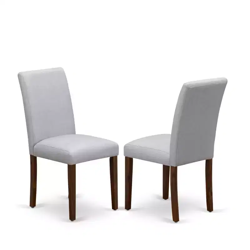 Ensemble de salle à manger moderne 5 pièces HomeStock Belmont – 4 chaises de salle à manger, table à manger en bois – Siège en tissu de lin gris, dossier haut (Finition Noyer Antique)