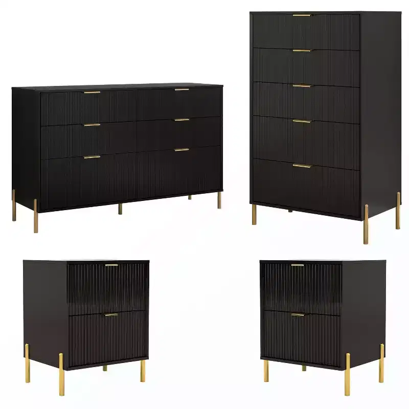 Ensemble de commode de chambre à coucher Festivo 4 pièces « Modern Elegance », une commode à 6 tiroirs et 2 tables de chevet à 2 tiroirs