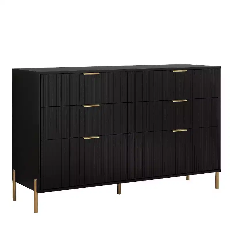 Ensemble de commode de chambre à coucher Festivo 4 pièces « Modern Elegance », une commode à 6 tiroirs et 2 tables de chevet à 2 tiroirs