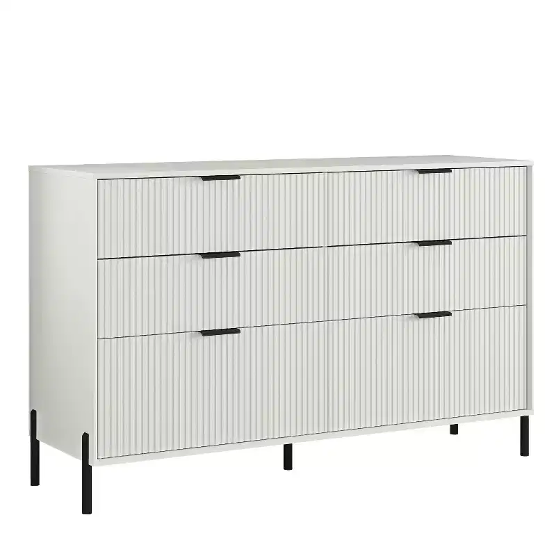 Ensemble de commode de chambre à coucher Festivo 4 pièces « Modern Elegance », une commode à 6 tiroirs et 2 tables de chevet à 2 tiroirs