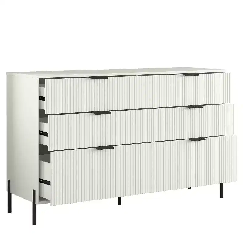 Ensemble de commode de chambre à coucher Festivo 4 pièces « Modern Elegance », une commode à 6 tiroirs et 2 tables de chevet à 2 tiroirs