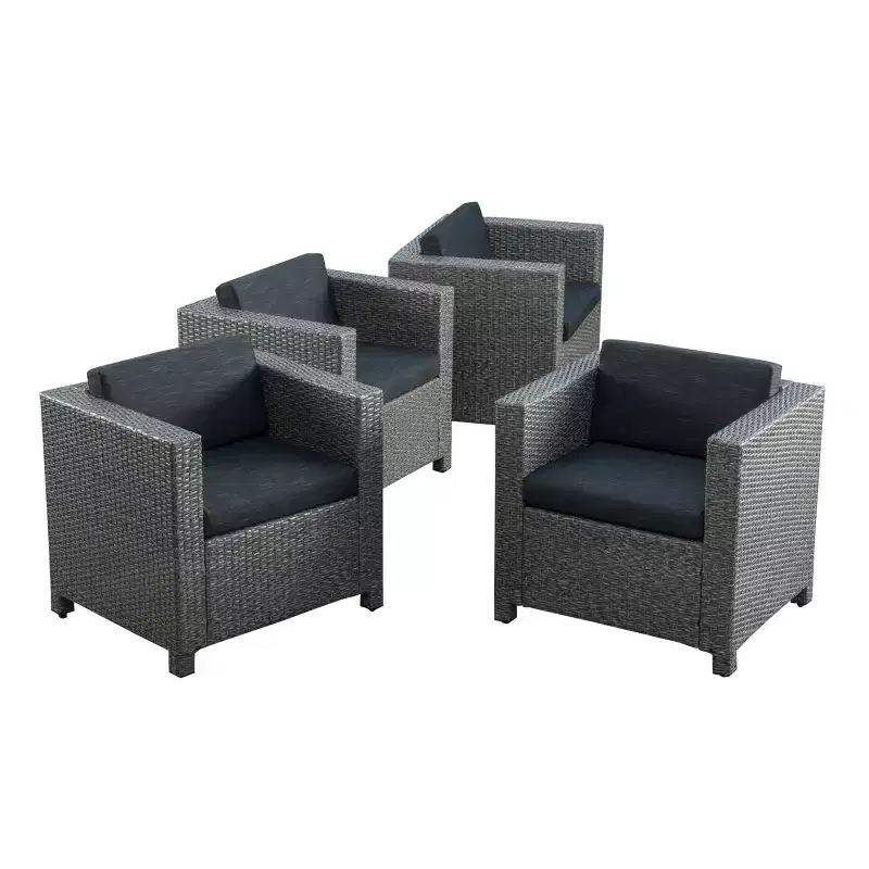 Ensemble de 4 fauteuils de jardin et table basse en osier Puerta - Teck/Noir mélangé/Gris foncé - Christopher Knight Home