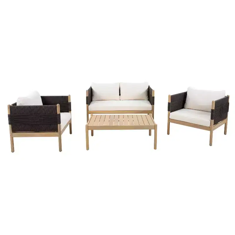 Christopher Knight Home Dahyun, ensemble de 4 sièges d'extérieur modernes en bois d'acacia avec table à lattes