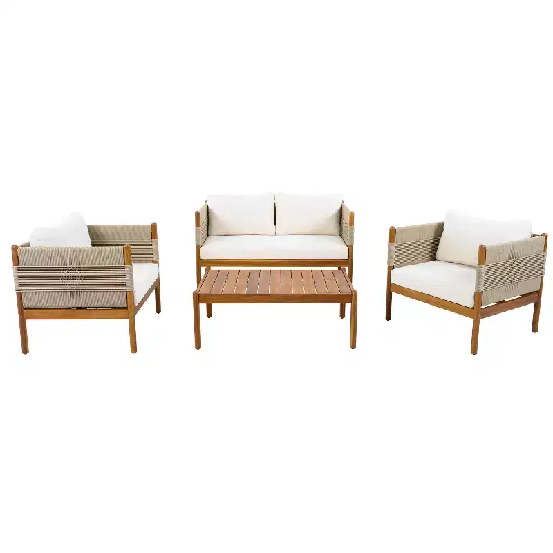 Christopher Knight Home Dahyun, ensemble de 4 sièges d'extérieur modernes en bois d'acacia avec table à lattes