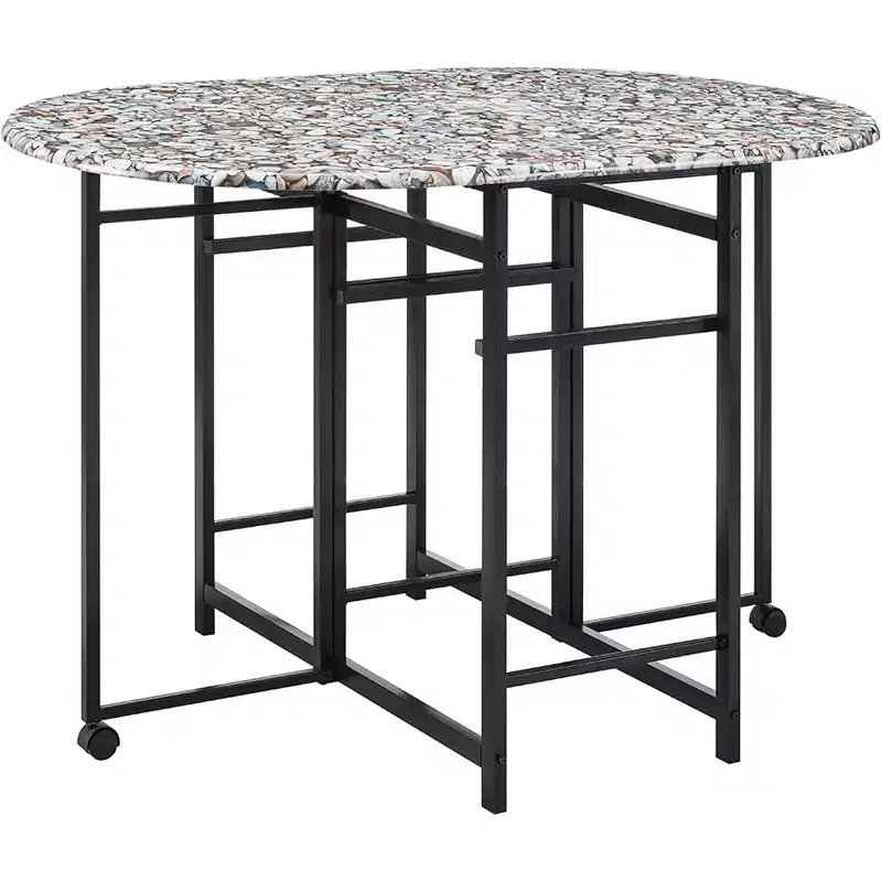 Kings Brand Furniture Ensemble de salle à manger 3 pièces Akins avec plateau de table imitation marbre et tabourets en similicuir à abattants