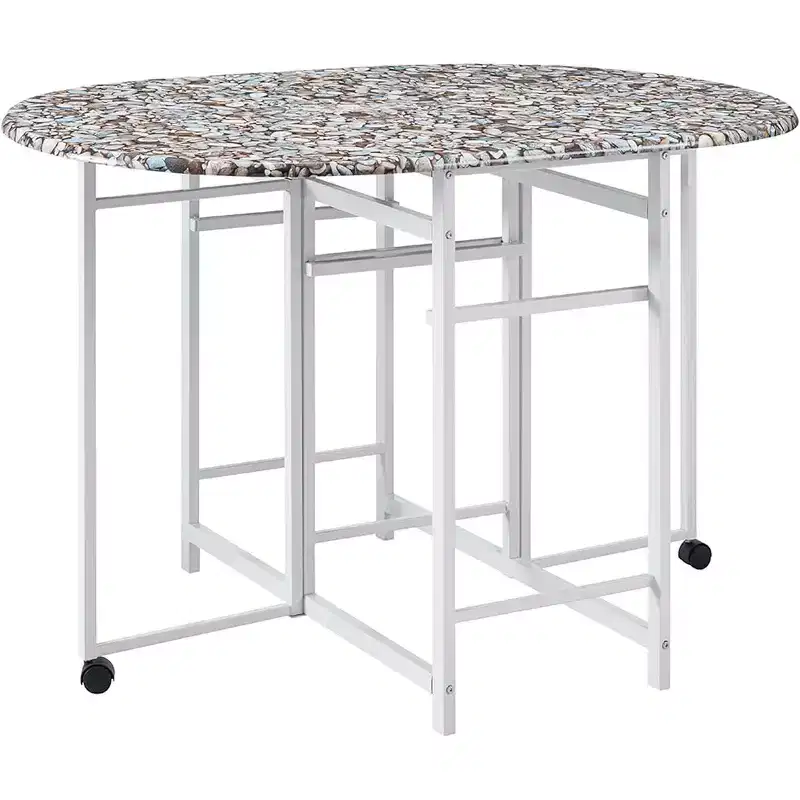 Kings Brand Furniture Ensemble de salle à manger 3 pièces Akins avec plateau de table imitation marbre et tabourets en similicuir à abattants