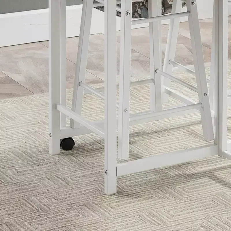 Kings Brand Furniture Ensemble de salle à manger 3 pièces Akins avec plateau de table imitation marbre et tabourets en similicuir à abattants