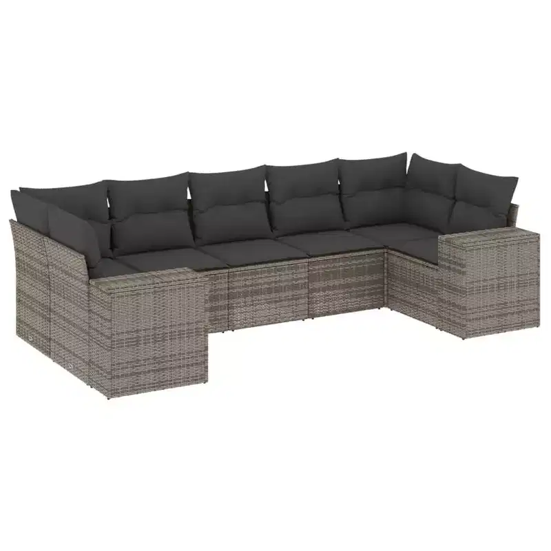 vidaXL Salon de jardin 7 pièces avec coussins, sectionnel d'extérieur en résine tressée, design modulaire, plusieurs coloris
