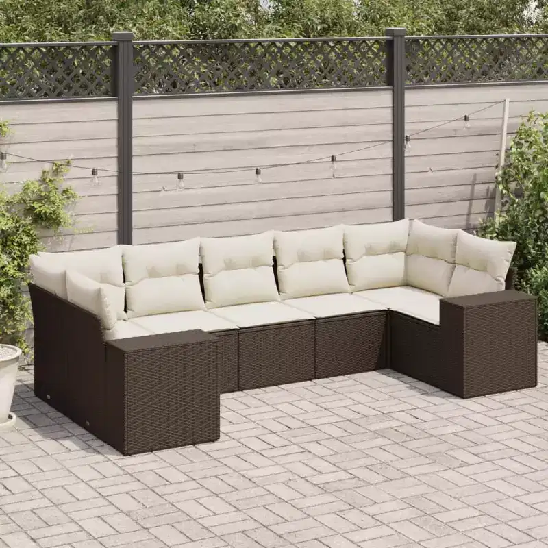 vidaXL Salon de jardin 7 pièces avec coussins, sectionnel d'extérieur en résine tressée, design modulaire, plusieurs coloris