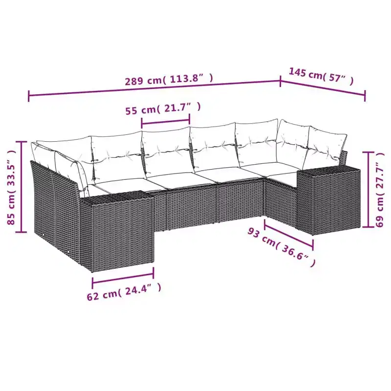 vidaXL Salon de jardin 7 pièces avec coussins, sectionnel d'extérieur en résine tressée, design modulaire, plusieurs coloris