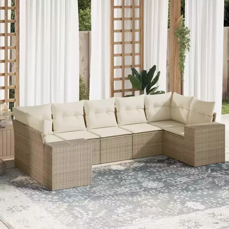 vidaXL Salon de jardin 7 pièces avec coussins, sectionnel d'extérieur en résine tressée, design modulaire, plusieurs coloris