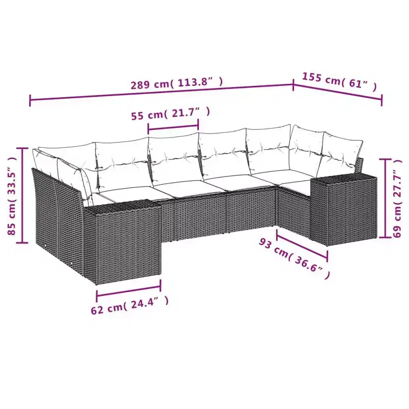 vidaXL Salon de jardin 7 pièces avec coussins, sectionnel d'extérieur en résine tressée, design modulaire, plusieurs coloris