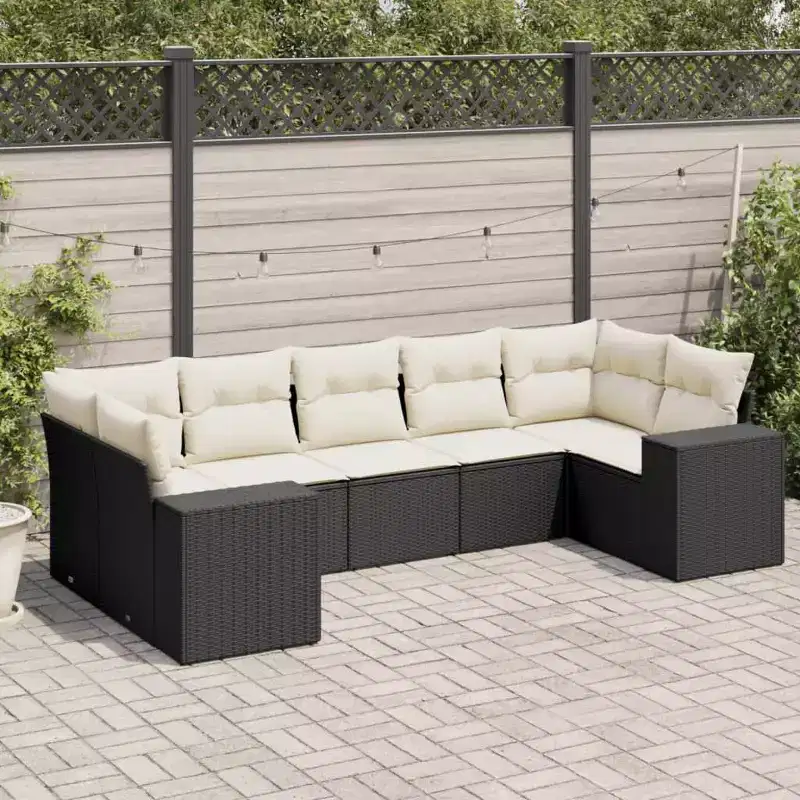 vidaXL Salon de jardin 7 pièces avec coussins, sectionnel d'extérieur en résine tressée, design modulaire, plusieurs coloris