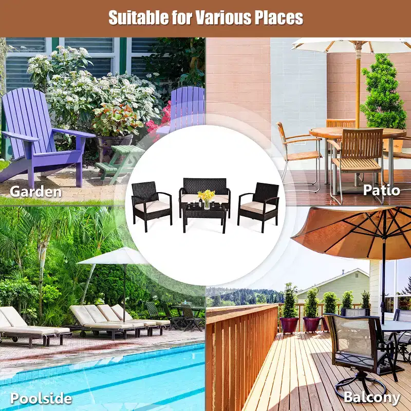 Costway Ensemble de Meubles de Conversation de Jardin en Rotin 8 Pièces avec Coussins et Table en Verre