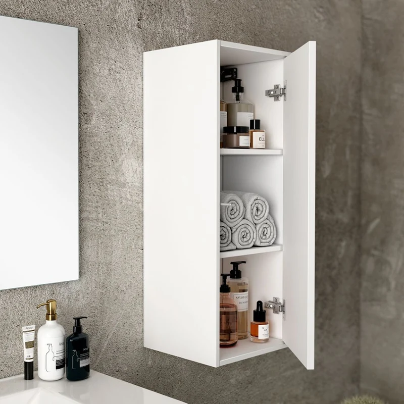 Colonna da bagno sospesa 35 cm colore bianco con anta e ripiani - Posir