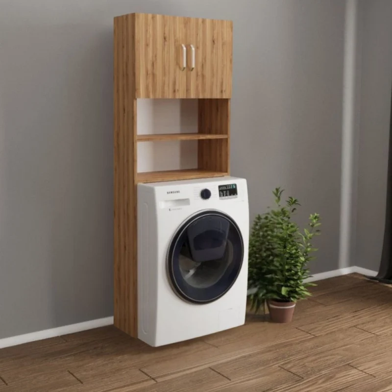 Mobile coprilavatrice con ante e ripiani colore rovere 64x20x180H cm - Gioppi