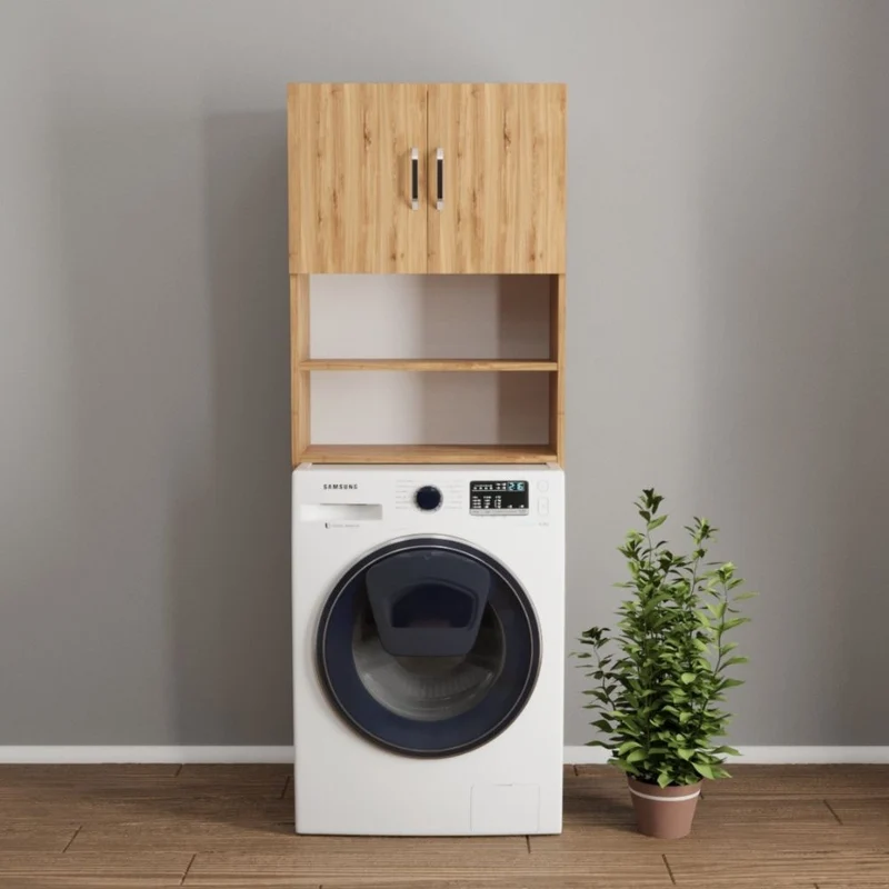 Mobile coprilavatrice con ante e ripiani colore rovere 64x20x180H cm - Gioppi