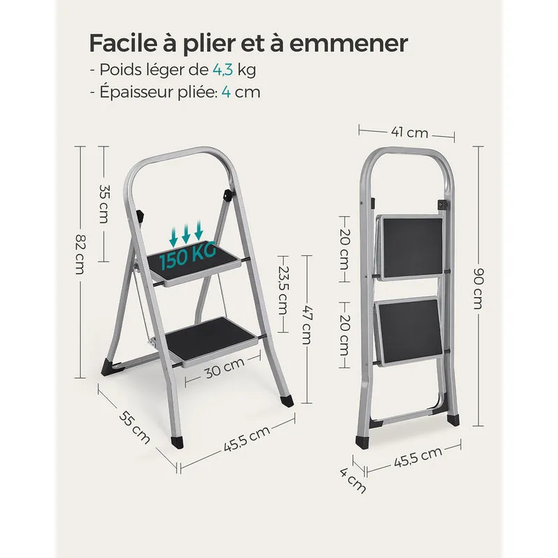 Échelle marchepied pliante antidérapante 45,5 x 82 cm capacité 150 kg usage intérieur extérieur en acier gris 12_0008994