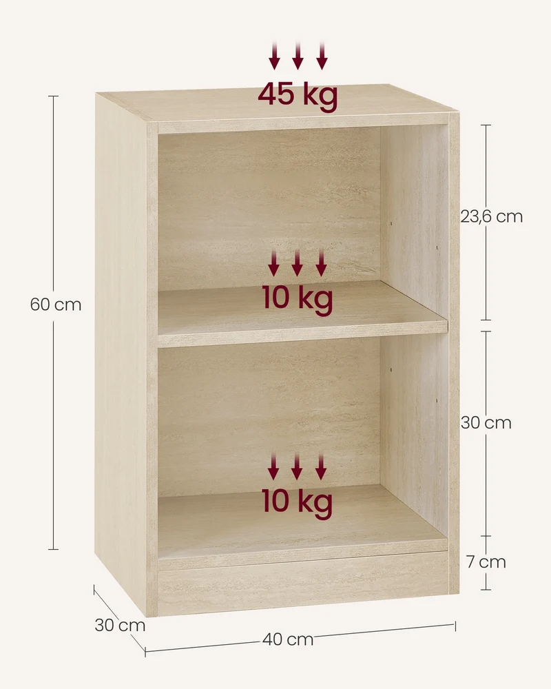 Lot de 2 tables de chevet avec compartiments ouverts 30 x 40 x 60 cm double usage chambre salon en panneaux d’aggloméré beige travertin 12_0012843