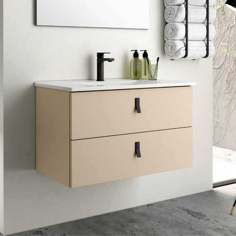 Mobile bagno sospeso con 2 cassetti colore cappuccino 80x45x48H cm - Vitty