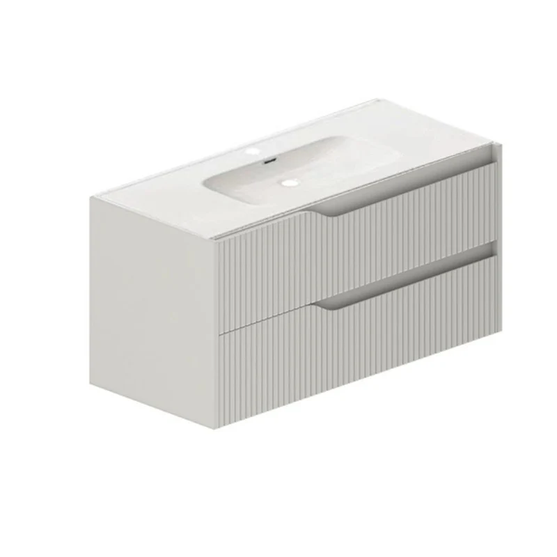 Mobile da bagno sospeso 100 cm colore cashmere opaco con cassetti effetto cannettato - Doifo