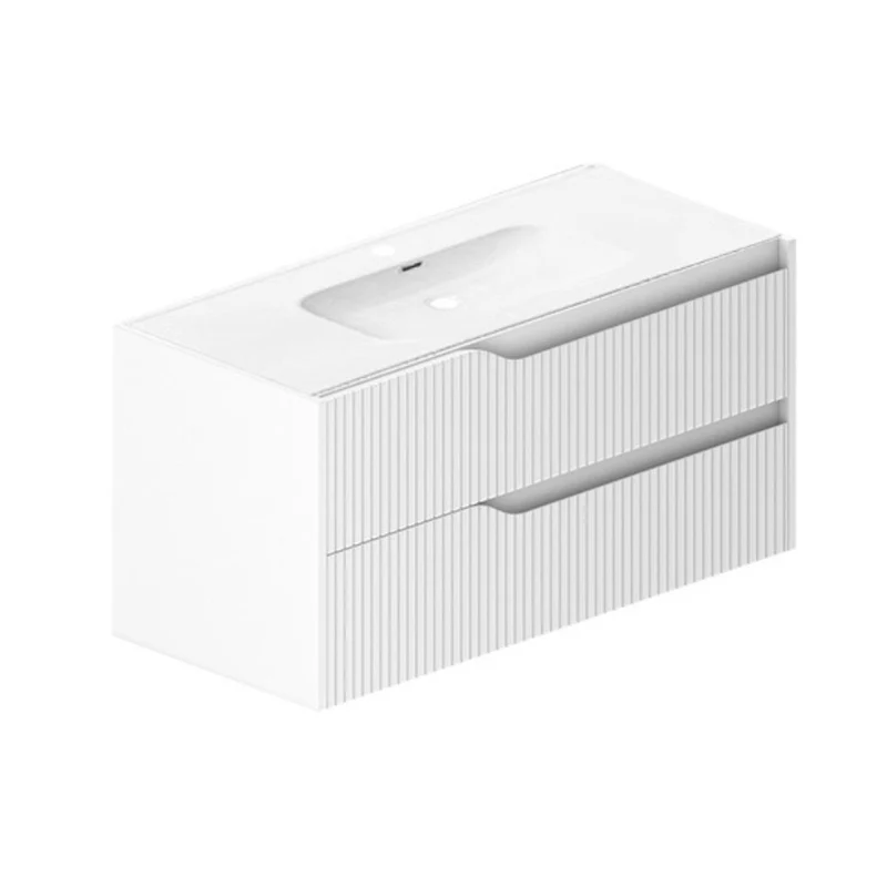 Mobile da bagno sospeso 100 cm colore bianco opaco con cassetti effetto cannettato - Doifo