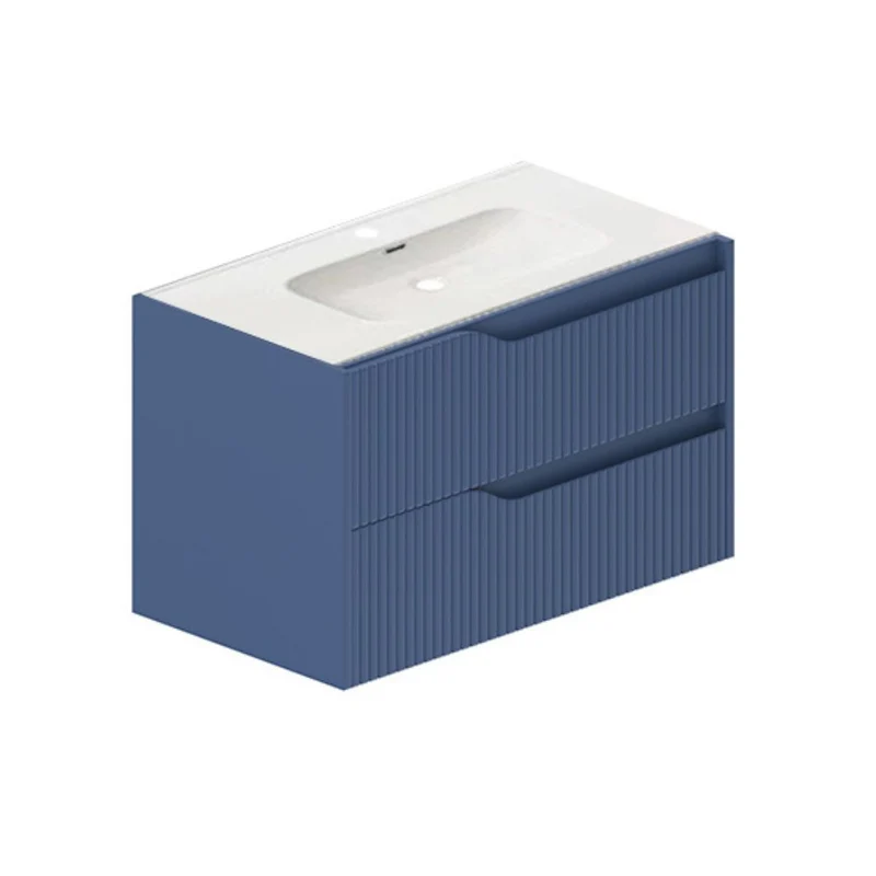 Mobile bagno sospeso colore azzurro opaco con cassetti effetto cannettato 80x45x50H cm - Gaper