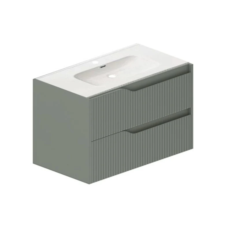 Mobile bagno sospeso colore verde opaco con cassetti effetto cannettato 80x45x50H cm - Gaper