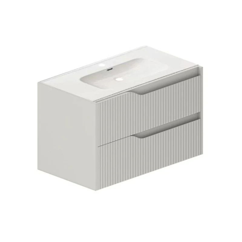 Mobile bagno sospeso colore cashmere opaco con cassetti effetto cannettato 80x45x50H cm - Gaper