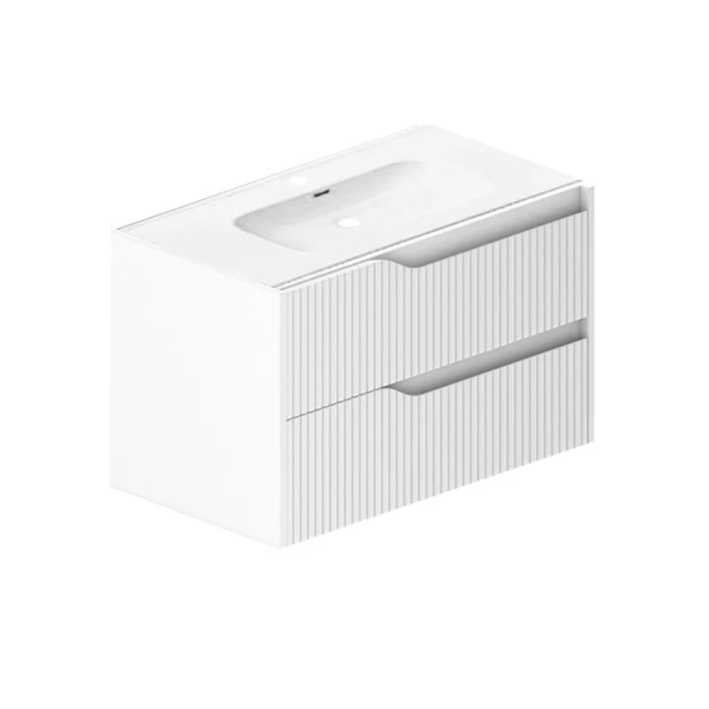Mobile bagno sospeso colore bianco opaco con cassetti effetto cannettato 80x45x50H cm - Gaper
