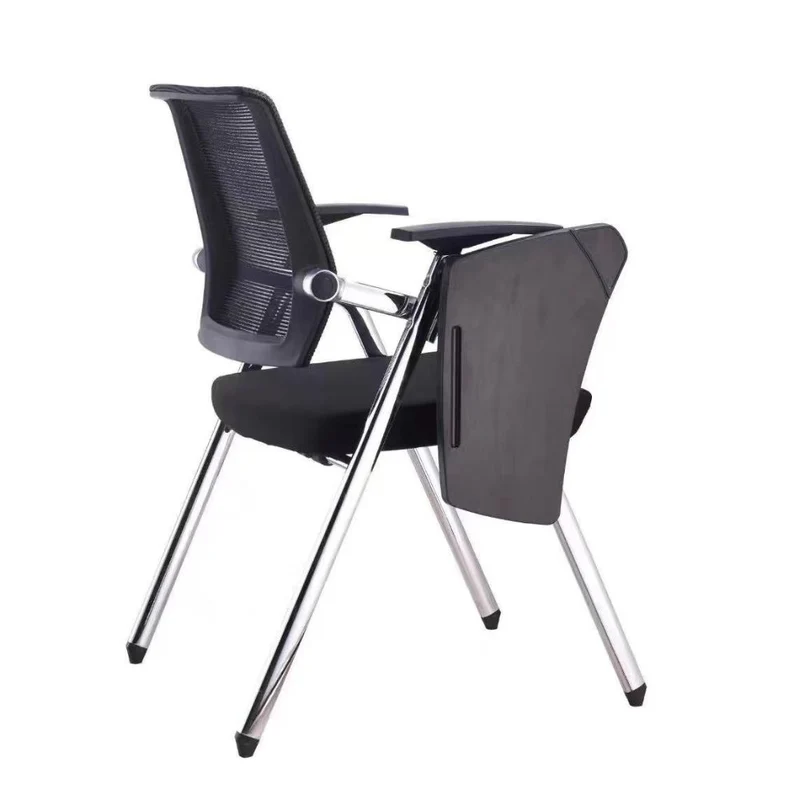 Sedia ufficio con tavolino ribaltabile e schienale in rete nero con gambe cromate - Loreto