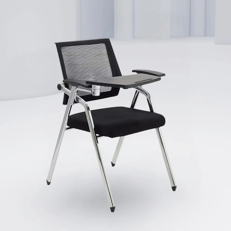 Sedia ufficio con tavolino ribaltabile e schienale in rete nero con gambe cromate - Loreto